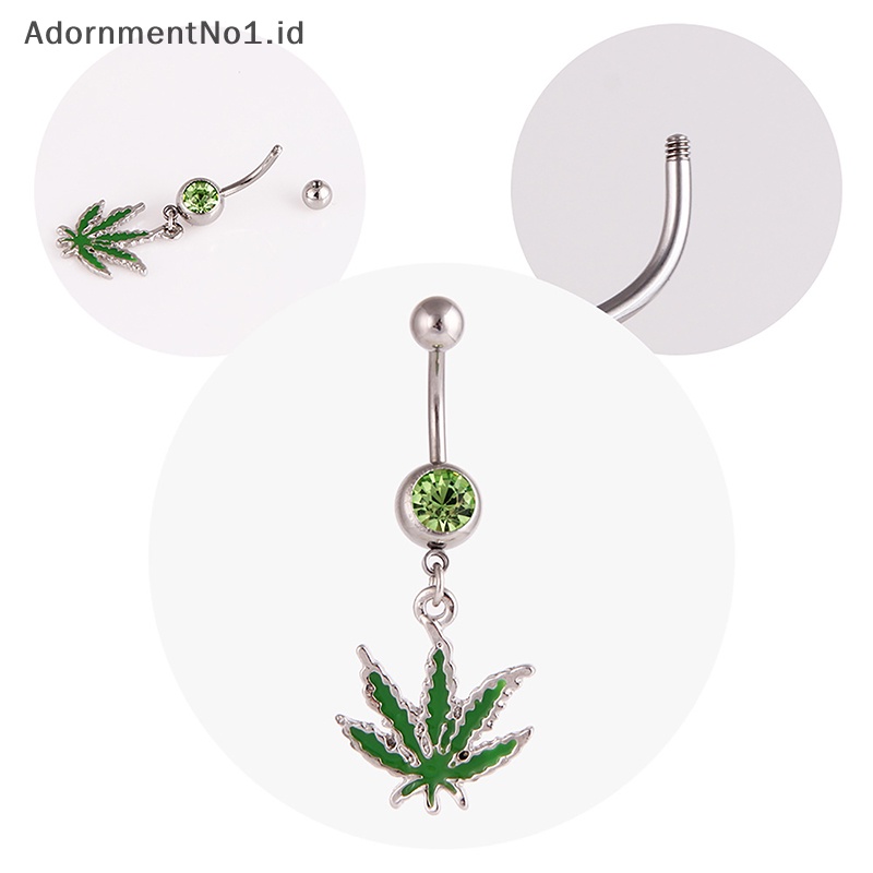 [AdornmentNo1] Fashion Maple Leaf pusar perut kancing cincin kristal zirkon liontin pusar cincin tubuh perhiasan untuk wanita