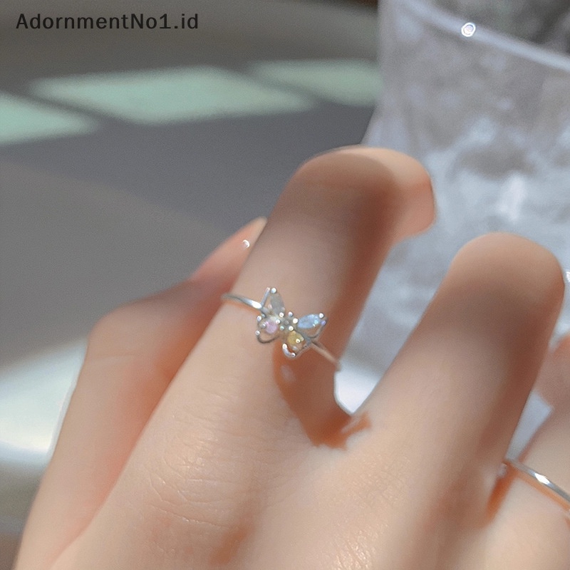 [AdornmentNo1] Shiny lucu kristal kupu zirkon cincin untuk wanita perempuan minimalis pernikahan cincin Adjustable warna perak cincin perhiasan