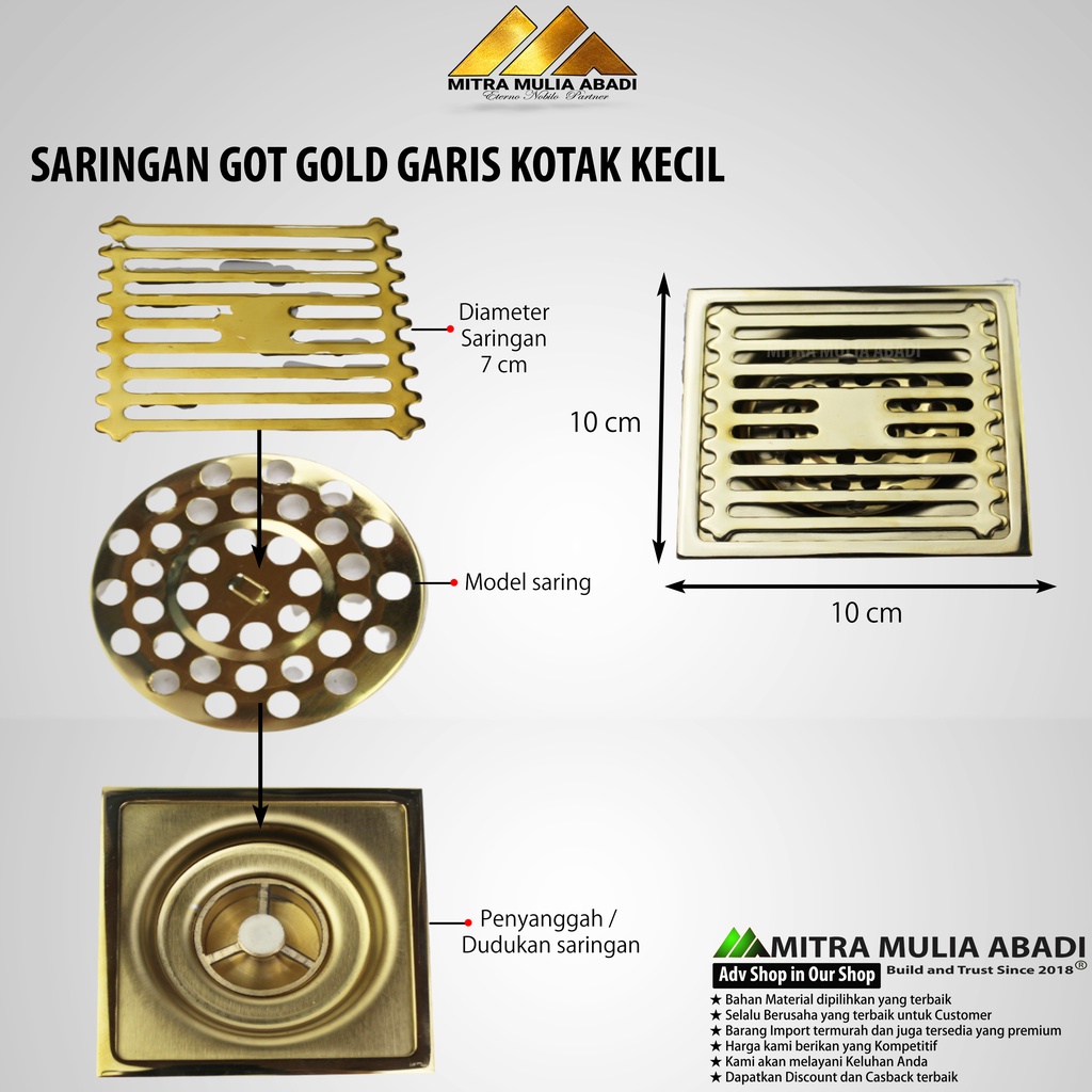 Saringan Got Stainles / Saringan Got Gold Garis Kotak Kecil / Floor Drain Iron