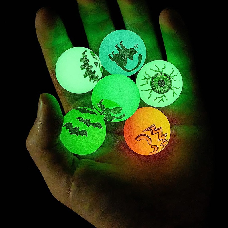 1 Pc Random Style Halloween Luminous Bouncy Ball Toy/ Horror Eyeball Ghost Pattern Elastic Balls/ Easter Party Kids Toys Present