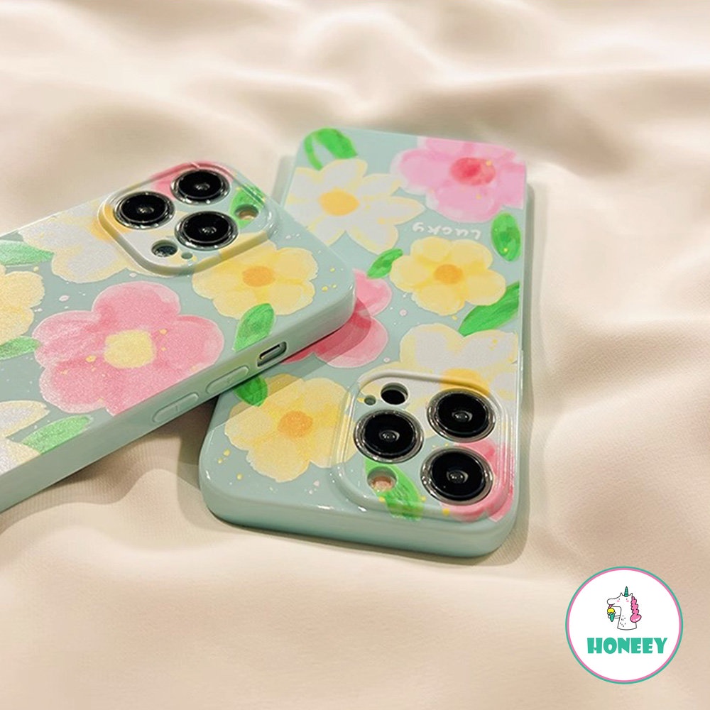 Oil Painting Water Blue Pink Flower Phone Case Compatible for iPhone 14 Pro 13 12 11 Pro Max 14Plus SE TPU Case Cover