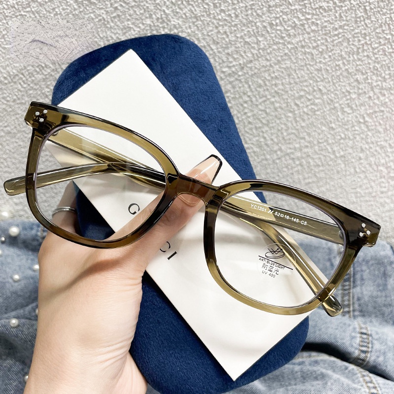 (YUZHU) Korea Fashion Persegi Transparan Warna Kacamata INS Gaya Beras Kuku Anti Cahaya Biru Eyeglasses Unisex