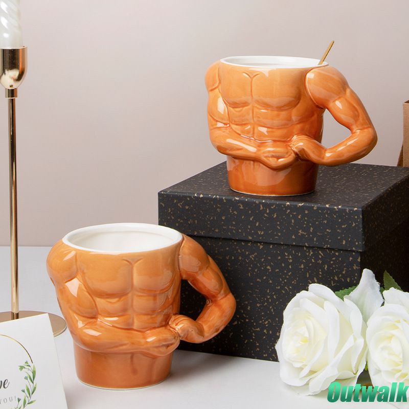 ღ Pria Otot Kreatif Mug Keramik Cangkir Kopi Prank Hadiah Gelas Air Hadiah Ulang Tahun Lucu Kepribadian Kreatif Gelas Air Lucu