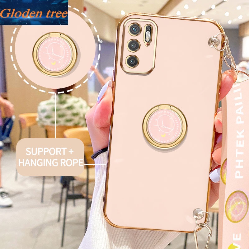 Gloden tree Phone Case Untuk Xiaomi POCO M3 Pro 4G 5G Redmi Note10 5G Note 10T 5G Xiaomi POCO X3 GT 5G Original Casing Dengan Jam Standand Lanyard