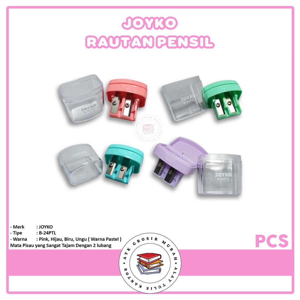 

JOYKO - Rautan Pensil Manual Sharpener B-24PTL 2 Lubang Warna Pastel - Pcs