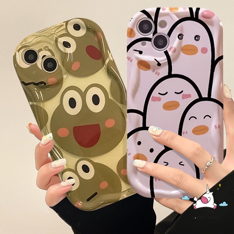 Kartun Lucu Hewan Case Untuk Realme C35 C11 C53 5s 6i 9i 5i 5 7i C31 C55 C33 C30 C25 C25s C15 C21Y C21 C25Y C20 C20A C1 C3 C12 C17 C2 Lembut 3D Bergelombang Lengkung Tepi Lucu Kodok Bebek Sarung