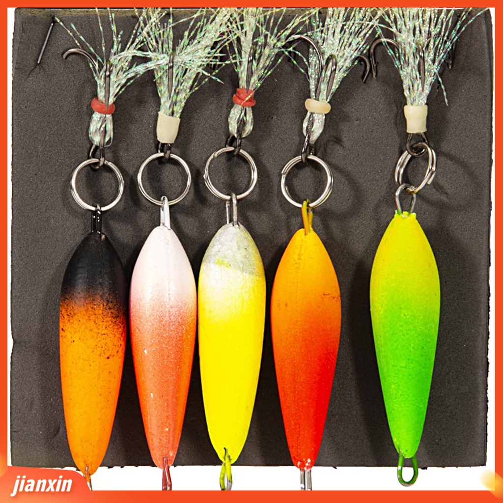 (In Stock) 5pcs /Set Umpan Pancing Tajam Kait Stainless Tahan Aus Mengambang Bulu Imitasi Tenggelam Memancing Warna Acak Treble Hook Keras Memancing Umpan Tackle Aksesoris