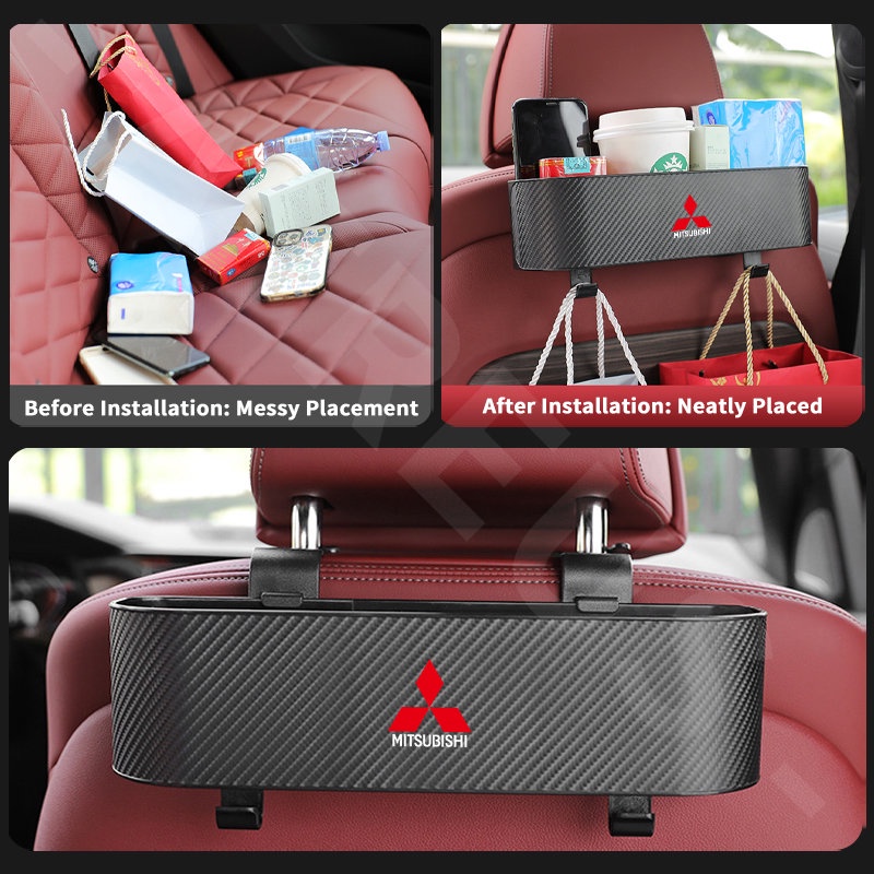 Mitsubishi Car Back Seat Organizer Kursi Belakang Mobil Hook Kotak Penyimpanan Cup Holder Tekstur Serat Karbon Untuk Mitsubishi Xpander Cross Pajero Outlander Sport Eclipse Attrage Triton Mirage Lancer