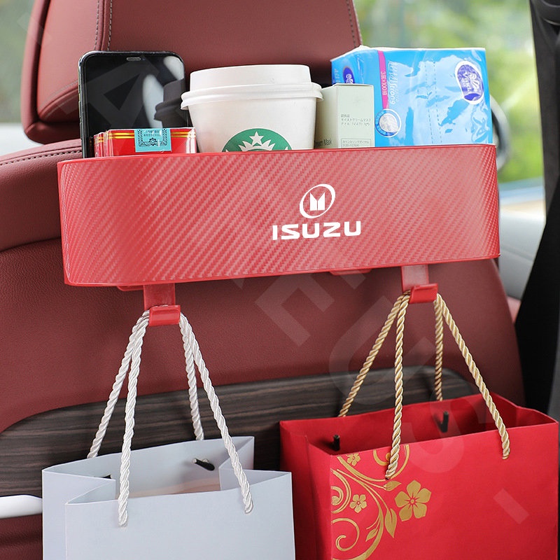 Isuzu Car Back Seat Organizer Car Seat Back Hook Kotak Penyimpanan Cup Holder Tekstur Serat Karbon Untuk Isuzu Panther Elf Traga Dmax Mux Trooper MU7 TFR Crosswind Panther Sportivo