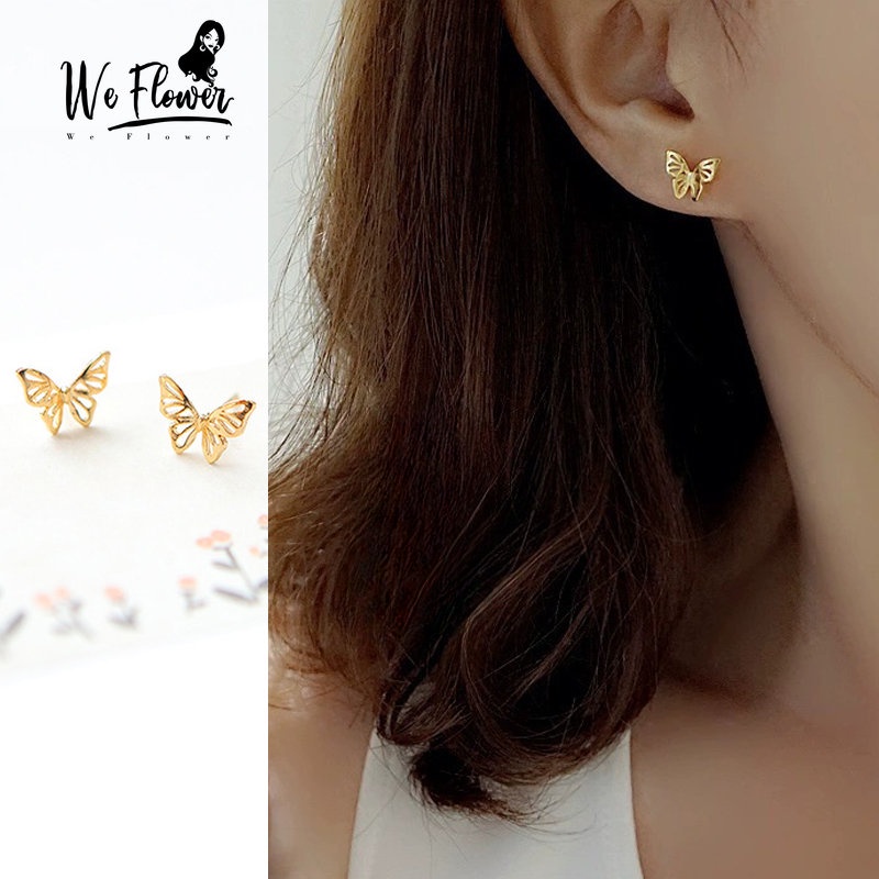 We Flower Anting Pejantan Kupu-Kupu Berongga Emas Halus Untuk Wanita Perempuan Hypoallergenic Lucu Earring Fashion Pakaian Sehari-Hari Perhiasan Telinga
