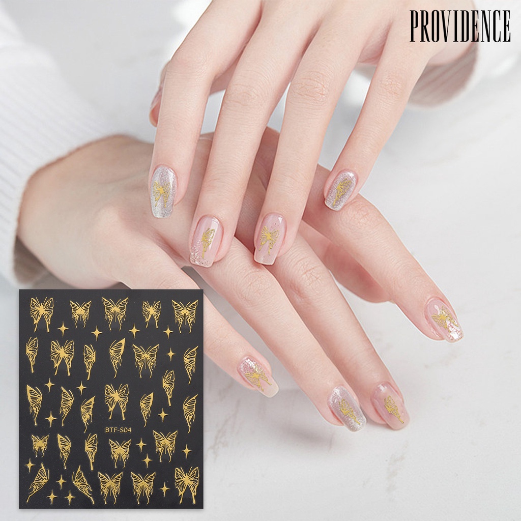 Providence 2lembar Hot Stamping Butterfly Nail Art Stiker Efek Mengkilap Ultra-Tipis Butterfly Decals DIY Manicure Perekat Dekorasi Kuku Perlengkapan Kuku