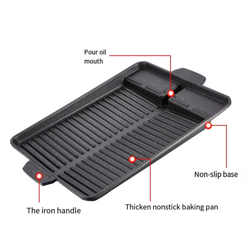 Panci Panggangan Kompor Barbeque Nonslip Rumah Tangga Dengan Lubang Saluran Minyak Picnicking Masak Luar Ruangan Anti Lengket BBQ Roast Tray Gadget