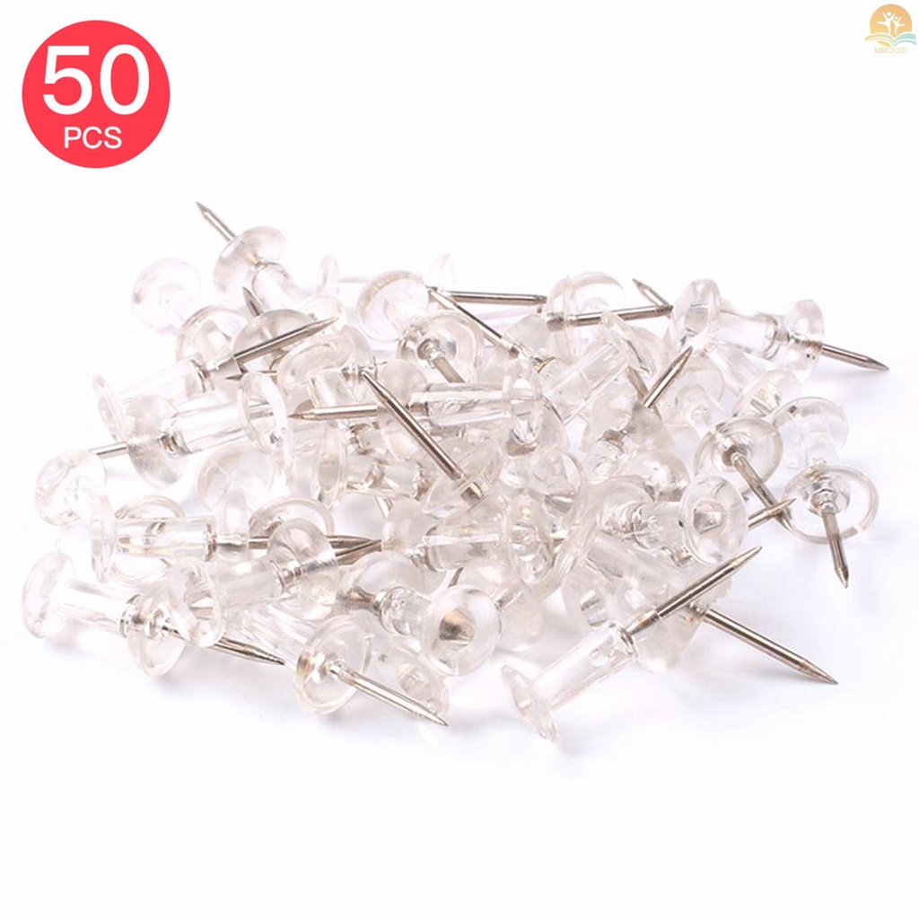 In Stock 50pcs Push Pin Kepala Plastik Transparan Dengan Titik Logam Thumb Tacks Marking Pin Wall Tacks Map Pin Untuk Papan Buletin Papan Gabus Perlengkapan Rumah Kantor Sekolah