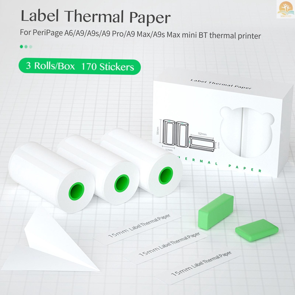 In Stock PeriPage 3roll Label Thermal Paper Sticker Self-Adhesive Printable Paper Roll Label Kertas Cetak Bening Tahan Air Tahan Minyak Anti Gesekan Untuk PeriPage A6/A9 /A9s /A9 Pr