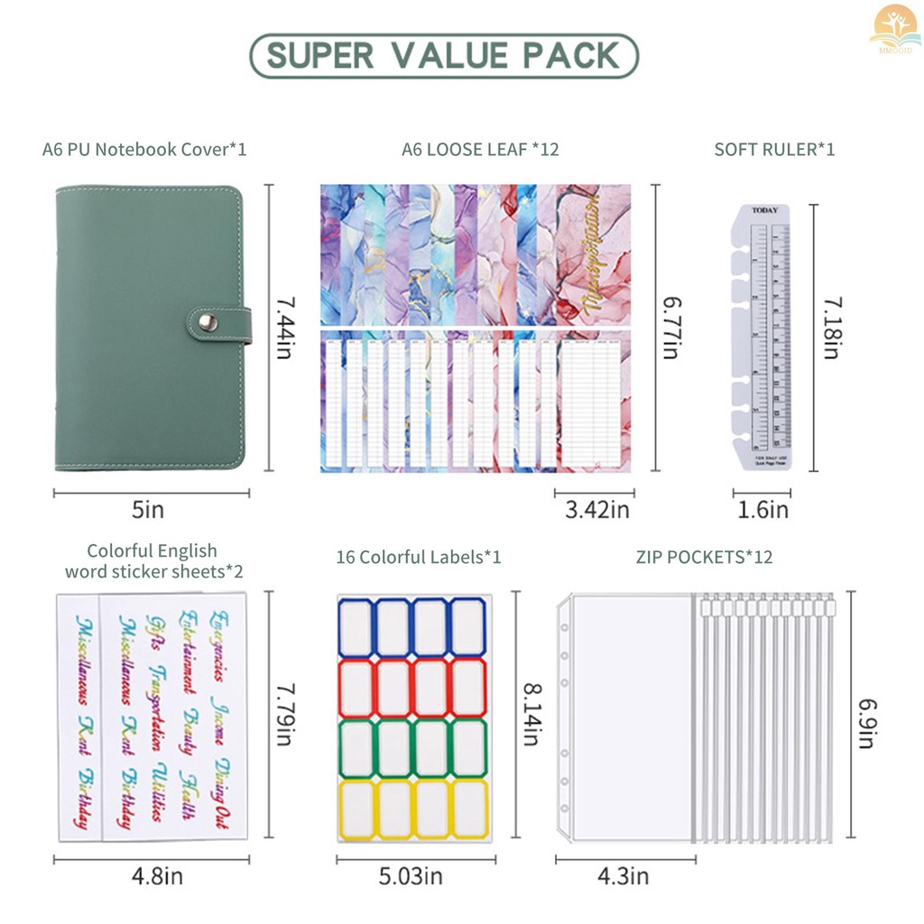 In Stock A6 Pengikat Anggaran Dengan Kulit PU Penutup Notebook Ritsleting Amplop Lable Stiker Penggaris Digunakan Sebagai Money Organizer System Bill Money Card Saving Planner Hadiah Ulang Tahun Untuk Frien