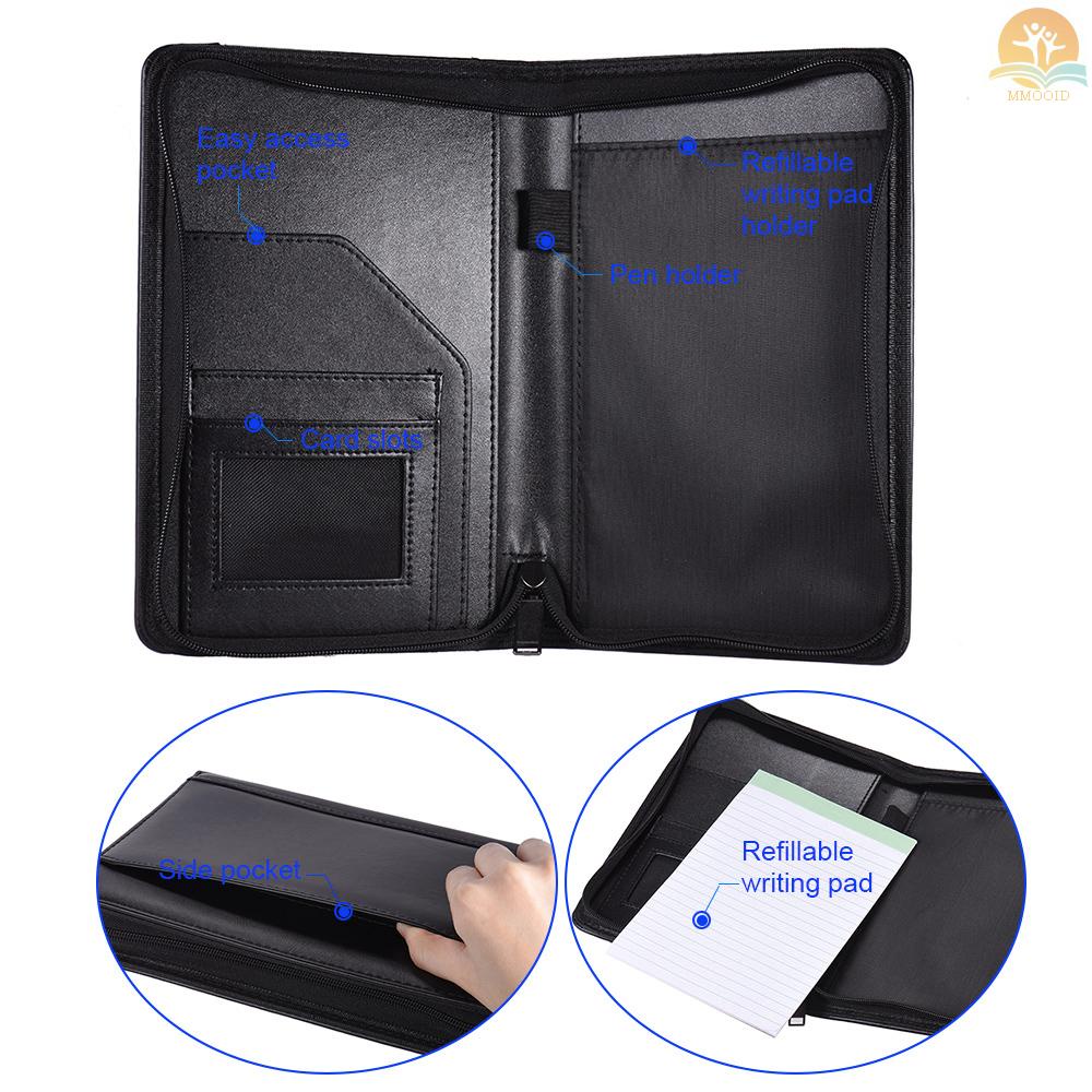 In Stock Portable Business Portfolio Padfolio Folder Dokumen Case Organizer Bahan Kulit PU Dengan Holder Kartu Nama Memo Note Pad