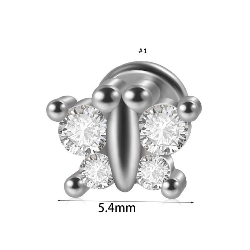 1buah Benang Internal G23 Titanium Bibir Labret Stud Kepala Datar Helix Pinna 16Gauge Piercing Hypoallergenic Mahkota Bentuk Kupu-Kupu