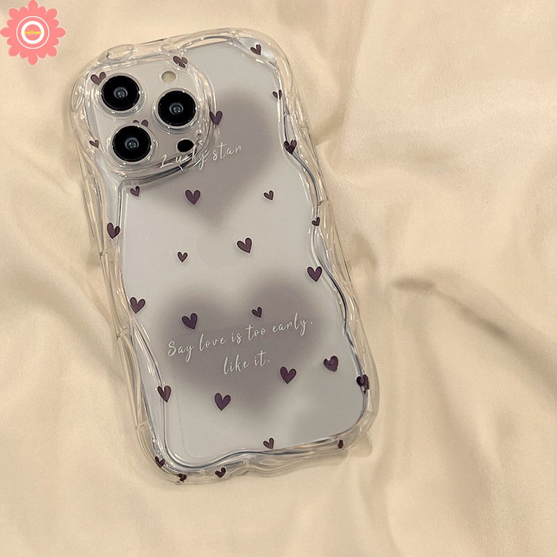 Casing Warna Air Cinta Hati Kompatibel Untuk IPhone 7Plus 14 11 13 12 Pro Max XR 7 6s 6 8 Plus X XS Max SE 2020 8Plus Art Macarons Lukisan Minyak Bahasa Inggris Lembut 3D Bergelombang Melengkung Penutup Tepi