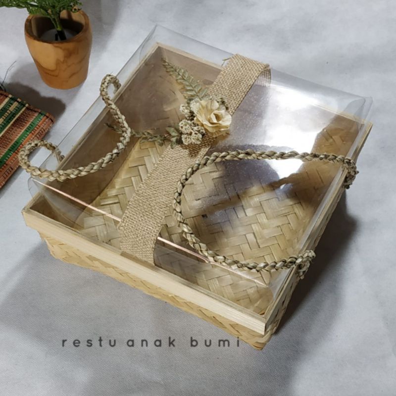 

packaging hampers prmium pita rustic pita goni wadah seserahan kotak hantaran nikahan hampers BMT 15cm - 18cm- 20cm - 22cm - 25cm - 30cm box mika bok hantaran bambu wadah jenang unik temat wajik kemasan hantaran nikahan ysf