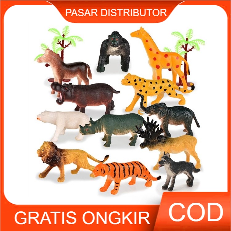 Mainan FiGure Hewan Binatang Karet Wild Animal - Hewan Liar Isi 12 Pcs - Mainan Anak