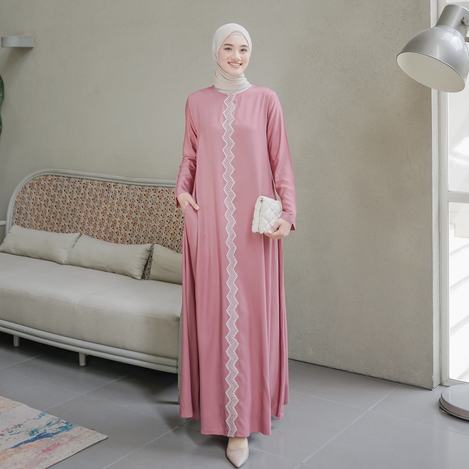 elka_looks Vikka Dress Gamis Polos Bahan Rayon Twill Gamis Homedress Size S - XL