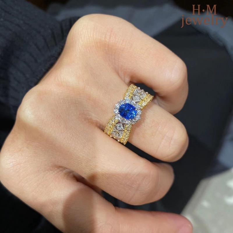 18k Emas Renda Cincin Fashion Zamrud Berwarna Permata Cincin Ruby Biru Berlian Ornamen