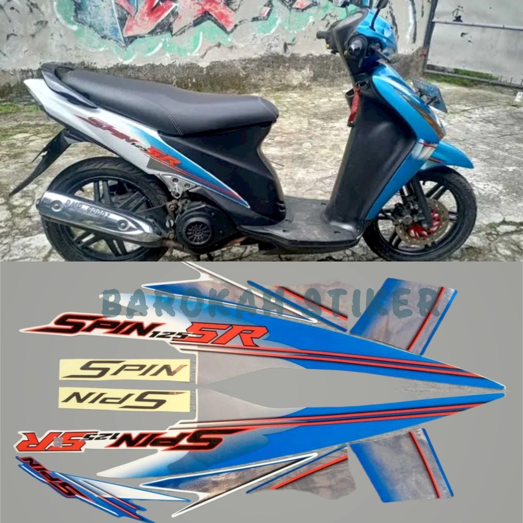 Striping stiker polet motor Suzuki spin sr 125 2007 2008 biru putih stiker motor berkualitas terbaik