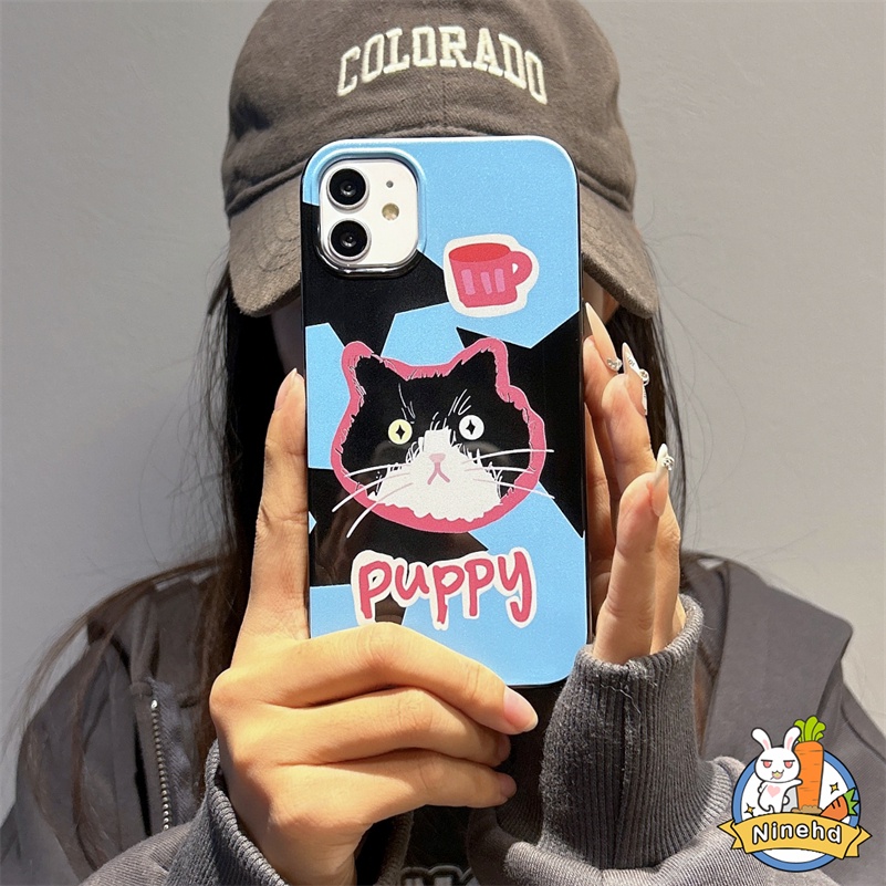 IPHONE Casing Ponsel Lembut Glossy Kucing Lucu Kompatibel Untuk Iphone14 13 12 11 Pro Max X Xr Xs Max 87 6 6s Plus Se2020Lensa Lubang Besar Shockproof Matte Bumper Anti-drop Soft TPU Back Cover