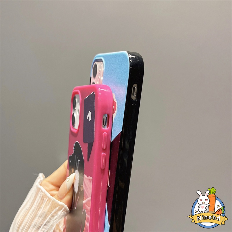 IPHONE Casing Ponsel Lembut Glossy Kucing Lucu Kompatibel Untuk Iphone14 13 12 11 Pro Max X Xr Xs Max 87 6 6s Plus Se2020Lensa Lubang Besar Shockproof Matte Bumper Anti-drop Soft TPU Back Cover