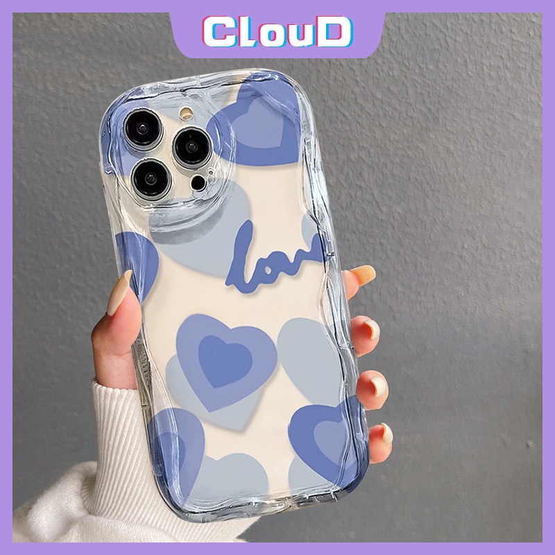 Casing Ponsel Tahan Guncangan Tepi Melengkung Bergelombang 3D Untuk Infinix Hot10 20 30 9 8 12 11 Play Hot8 9 30i 10Lite Note12 G96 Smart7 5 6 6Plus Blue Love Heart Colorful Sweet Love Heart Case