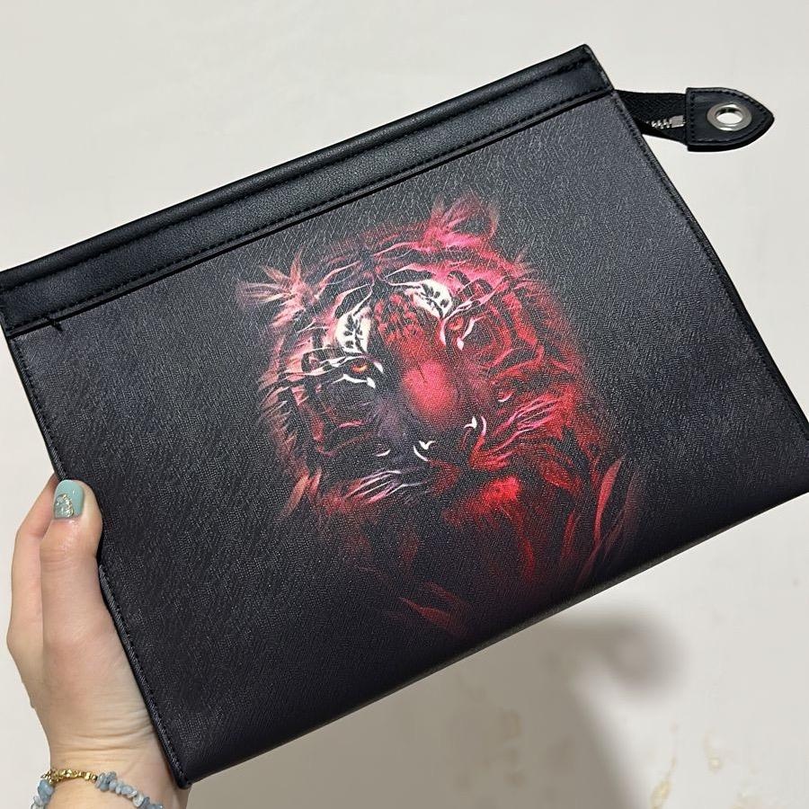 [TERLARIS] Tas Tangan Unisex Clutch Pria Wanita Tas Tangan Kulit TIGER hitam LX_Store