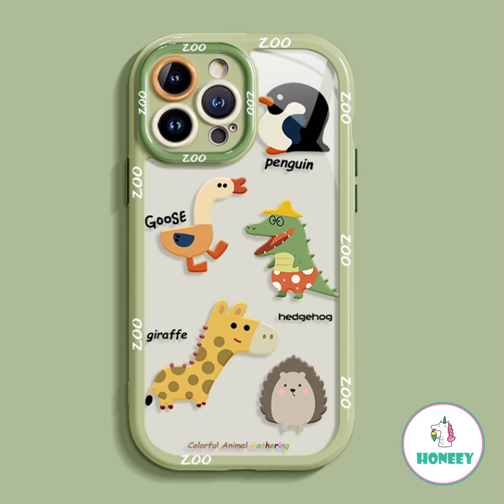 IPHONE Casing Ponsel Kartun Zoo Pinguin Jerapah Gajah Kompatibel Untuk Iphone14 13 12 11 Pro Max Akrilik Hard PC Cover Pelindung