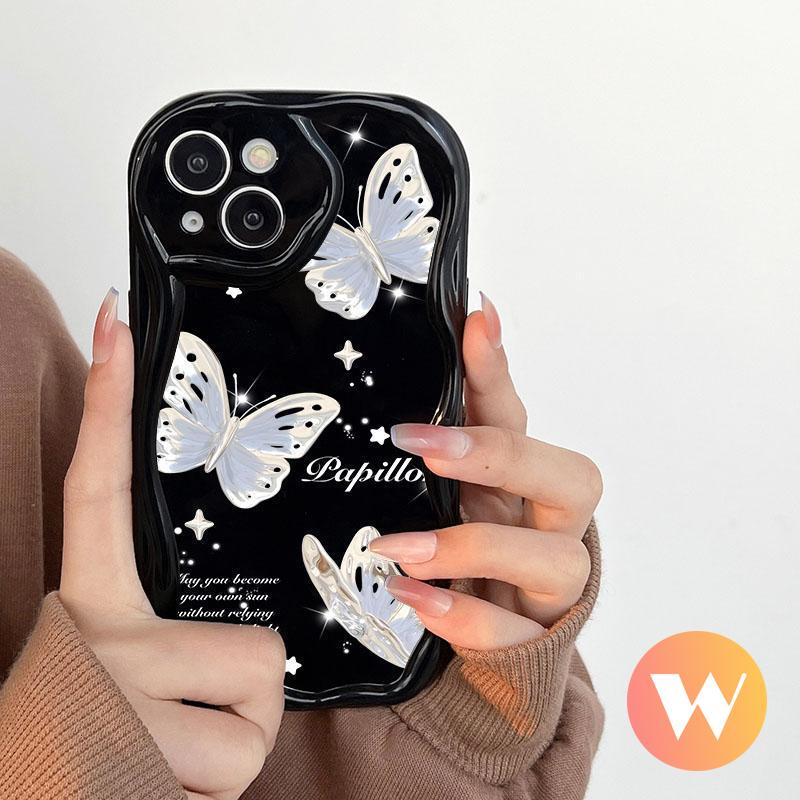 Case Bunga Seni Lukisan Minyak Kompatibel Untuk IPhone 7Plus 14 13 12 Pro MAX XS Max7 6S 8 6 Plus Se2020 11 XR X 3D Wavy Curved Edge INS Korean Fantasy Glitter Butterfly Soft Case