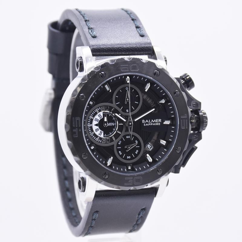 Original 100% Jam Tangan Pria Balmer 7975 B.7975 B-7975MC Black Siver Kulit Chonograph Sapphire Gara