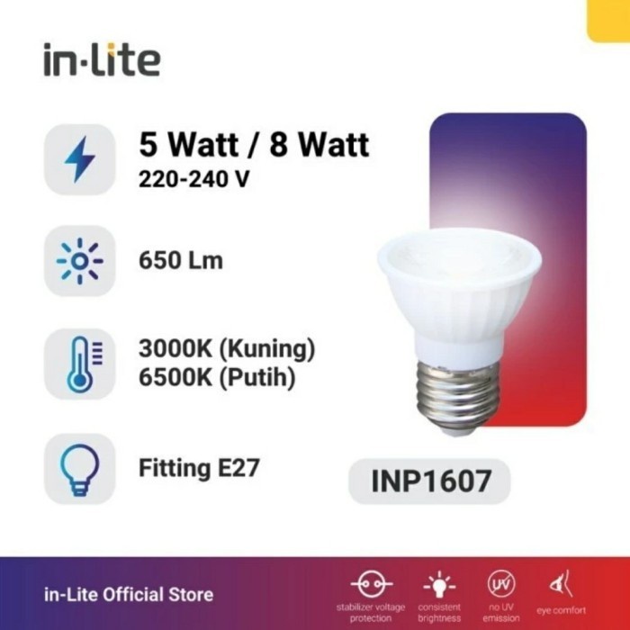 INLITE LED Spot E27 Lampu Sorot COB 8 Watt 8W In-Lite INP1607 Par E 27