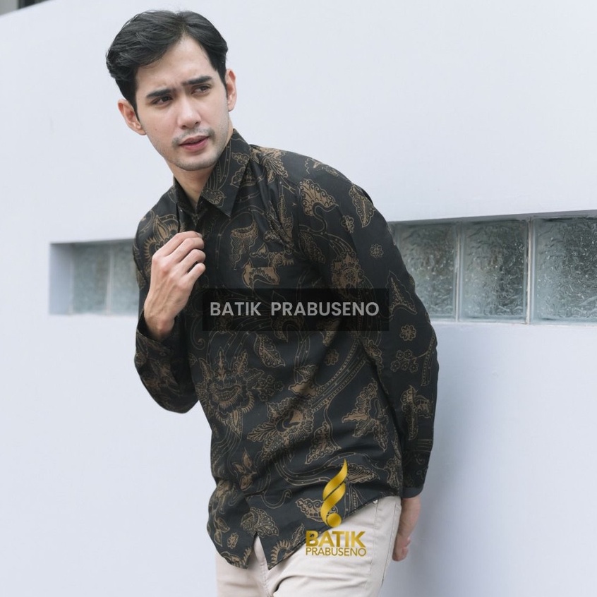Hem Batik Prabuseno Pria Lengan Panjang Motif PALAPA Formal Kerja Kantoran Guru Modern Premium Katun