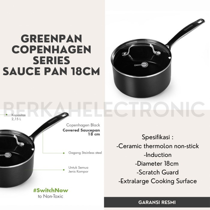 GREENPAN SAUCE PAN 18CM - COPENHAGEN BLACK PANCI NON TOXIC