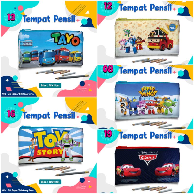 

Premium Tempat pensil Anak karakter Tayo/Toy Story/Robocar Poli/Super Wings/Cars McQueen 22x11 kulit sintetis