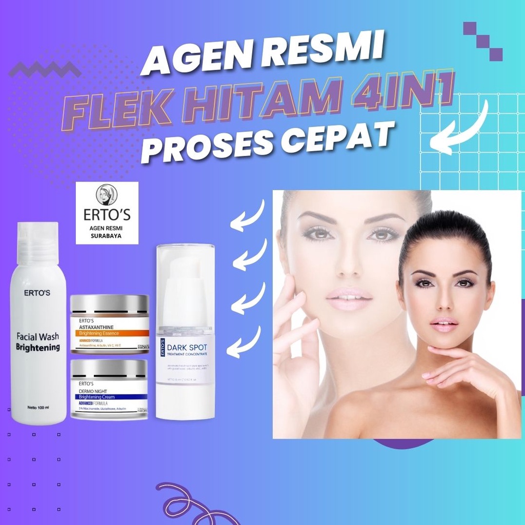 ORI Ertos Paket Penghilang Flek Hitam Membandel - Facial Wash ,Night Cream Astaxanthine Dark Spot