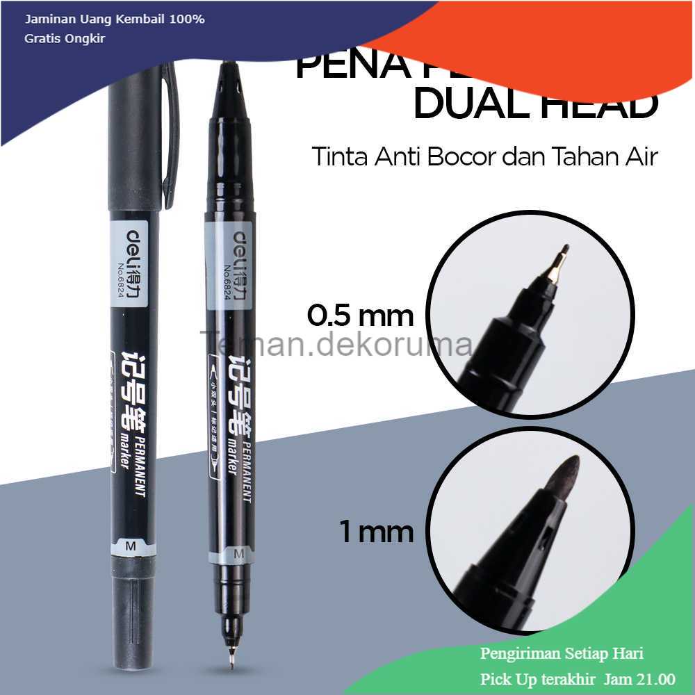 

TD - ALB Deli Pena Permanen Dual Head Tip Marker Pens Waterproof - 6824