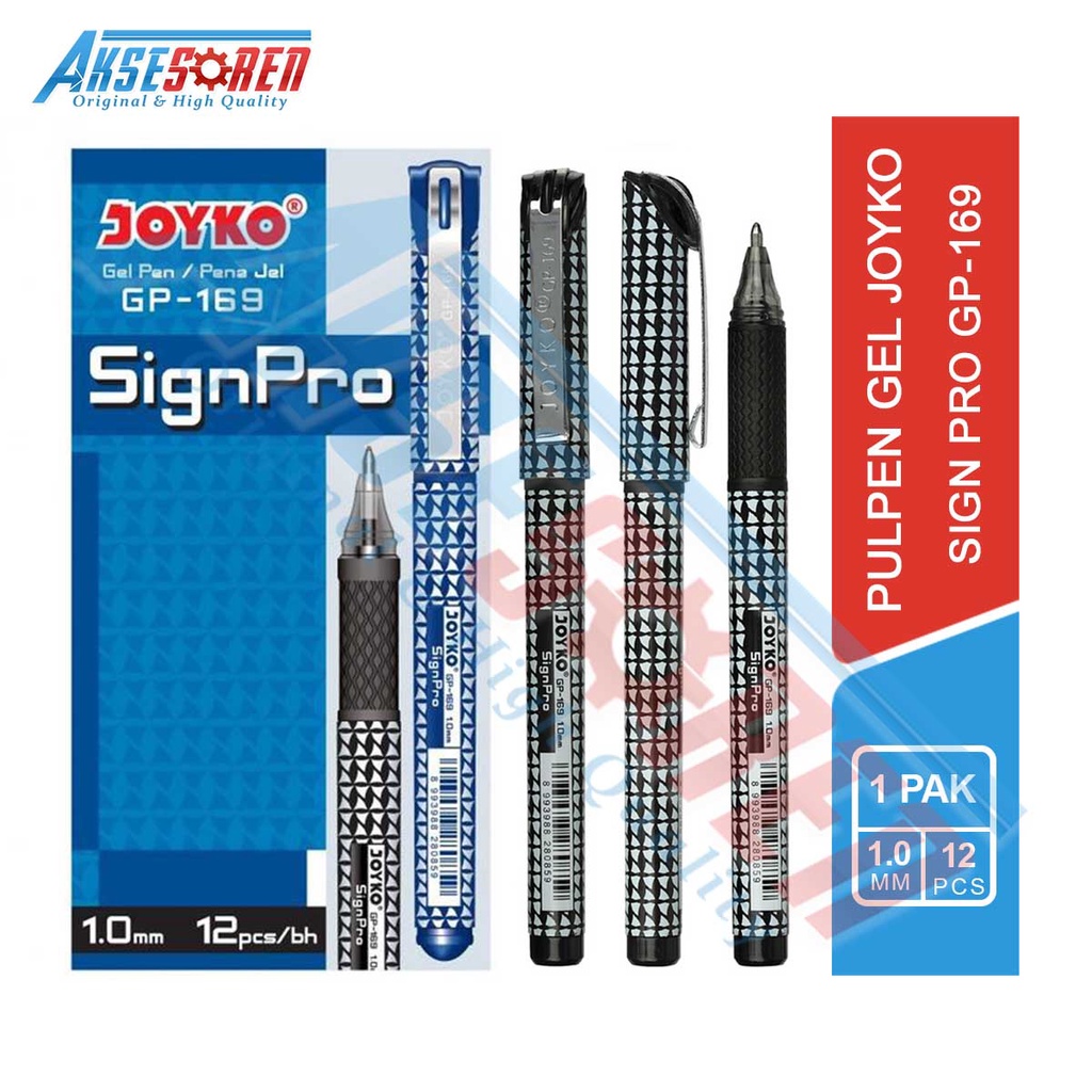 

Aksesoren Pulpen Gel Sign Pro Joyko [GP-169/1.0mm/12 Pcs] / Ballpoint Pena Jel 1 Pak / Perlengakapan Alat Tulis Sekolah / Ball Pen Bolpen Polpen Bulpen Tinta Hitam Signpro Joyko 1 Pack