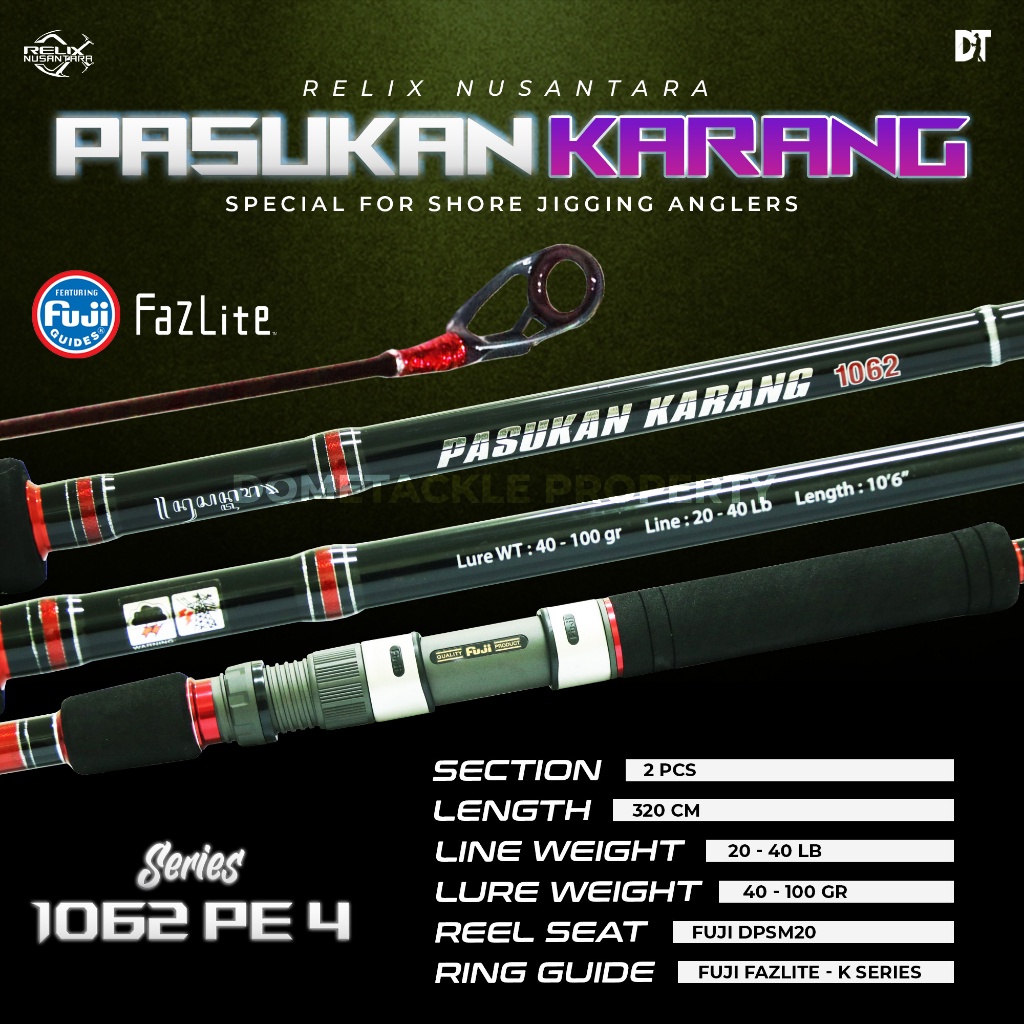 Relix Nusantara Pasukan Karang Joran Pancing ROD Bottom Fishing Spining 1062 2 section PE 2 4 Action