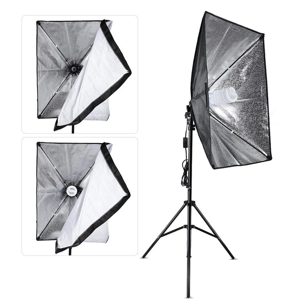 PAKET SET SOFTBOX 50x70cm + Light Stand + Lampu Bohlam LED Studio Soket Payung 50 x 70 cm Lighting