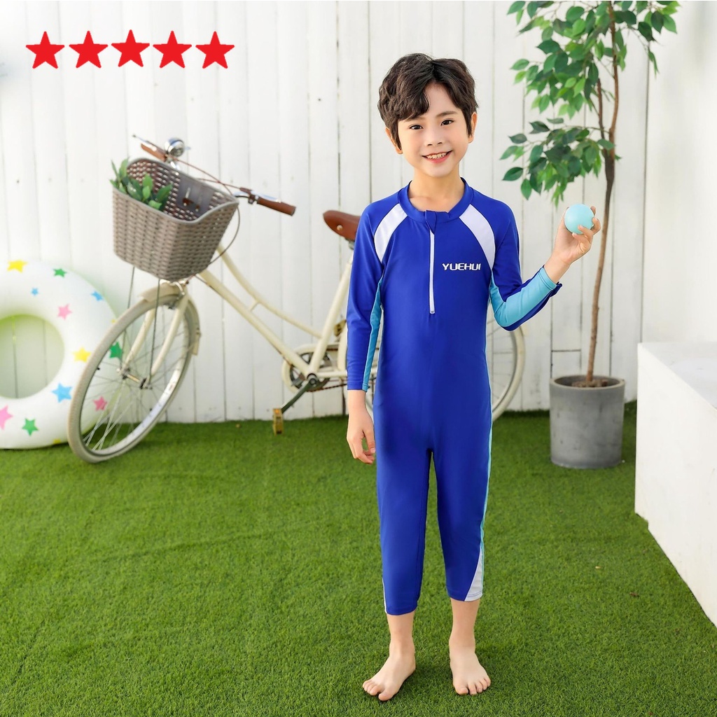 Baju Renang Anak Cowok Anak Laki-laki Perempuan Cewek One-piece Dengan Topi UV Rashguard Lengan Panjang Tabir Surya Berselancar Olahraga Pakaian Diving Tanggung