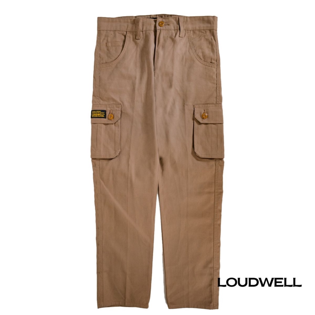 Loudwell Celana Cargo Panjang Warna Cream Bahan American Twill Premium