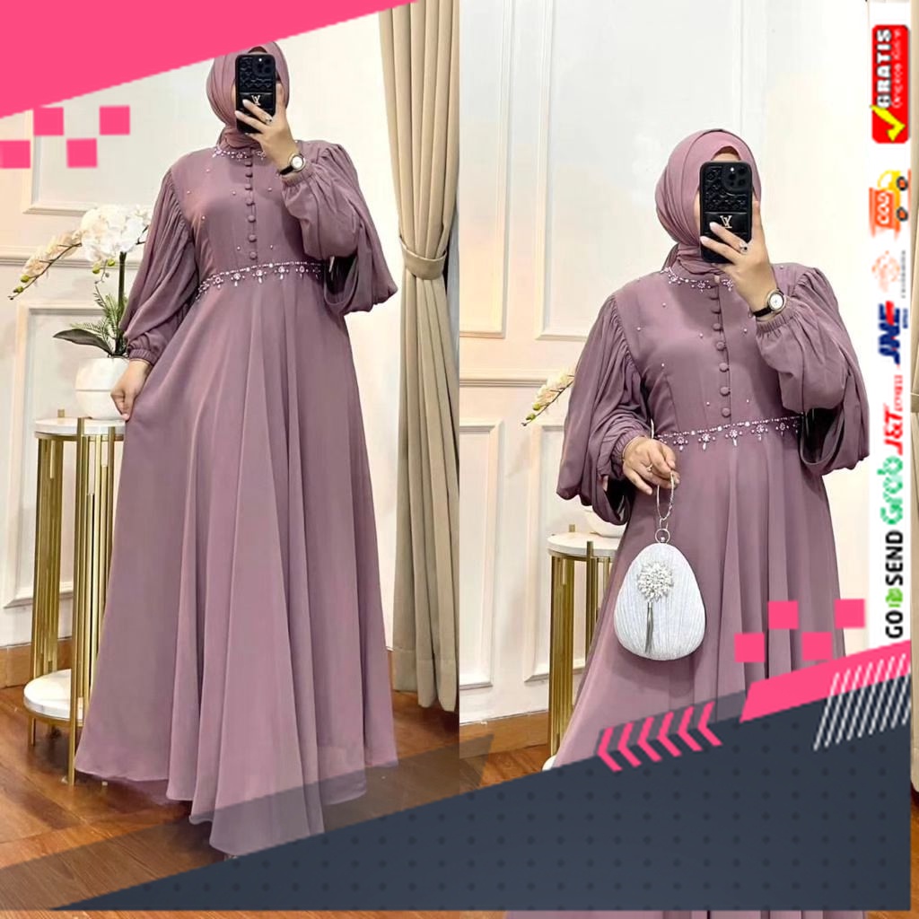 BAJU GAMIS MODEL BARU TERMURAH STYLE TRENDY /Baju Gamis Wanita Aplikasi Mutiara Bahan Ceruty Babydol