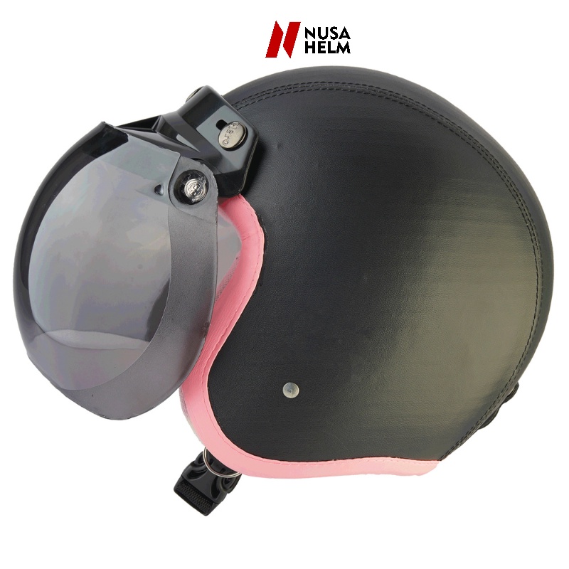 Helm Bogo Retro Anak Junior Usia 2 3 4 5 6 Tahun Hitam Polos Lucu Imut Full Kulit