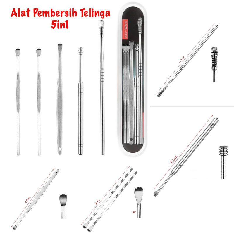 BOP ALAT PEMBERSIH TELINGA SET 5 IN 1 KOREK KUPING STAINLESS STEEL EARPICK KUALITAS PATEN CAKEP MANTAP
