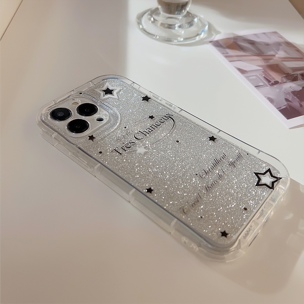 IPHONE Bintang TPU Transparan Soft Phone Case Cover Dengan Film Glitter Untuk Iphone11 12 13 14 PLUS PRO MAX Shockproof Pelindung Shell