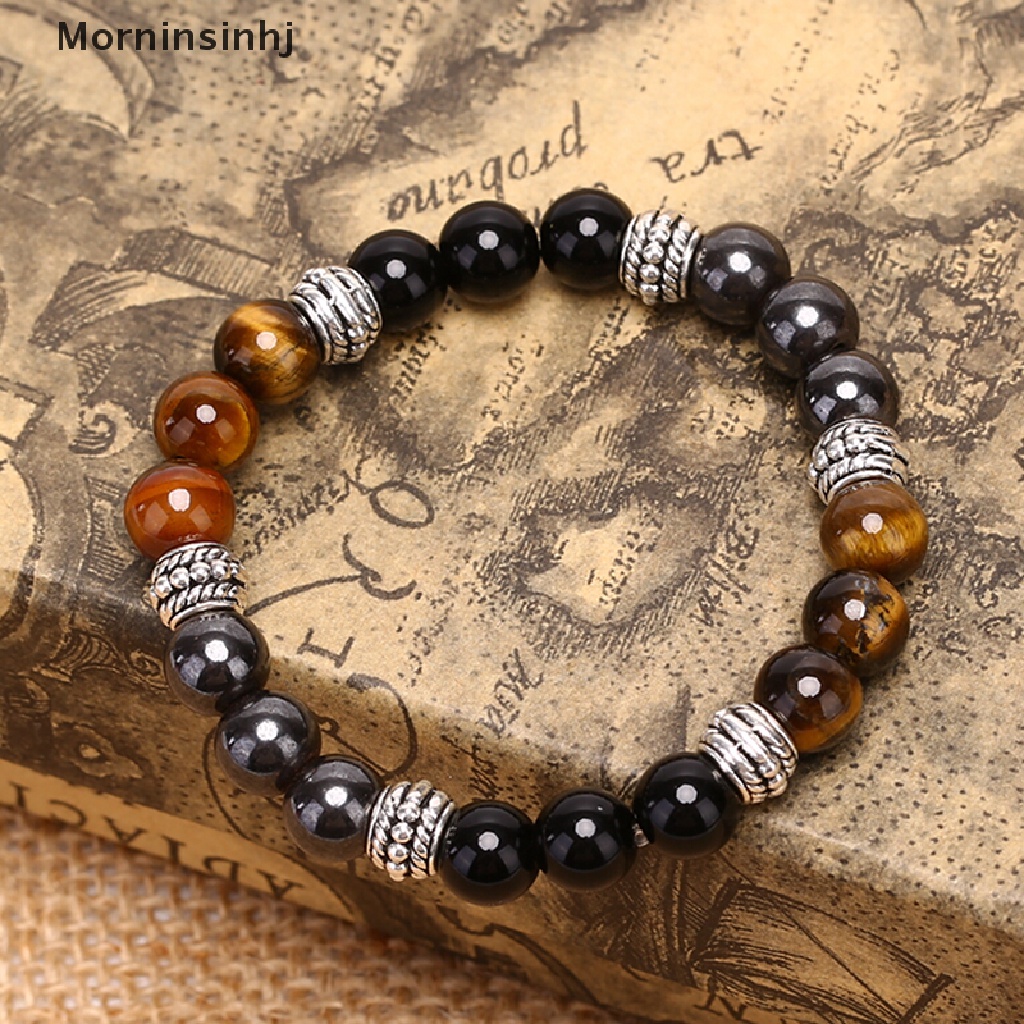 Mornin Gelang Manik Batu Alam Tiger Eye Magic Hematite Obsidian Bangle Wanita id